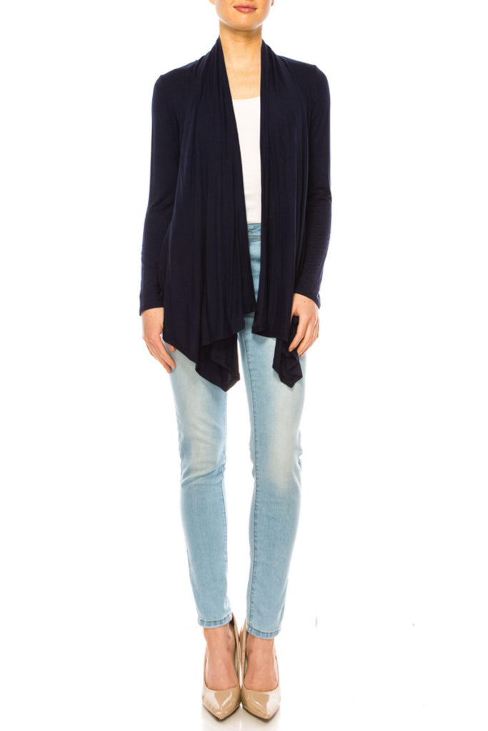 Women's Asymmetric Hem Cardigan with Draped Neck and Open Front FashionJOA