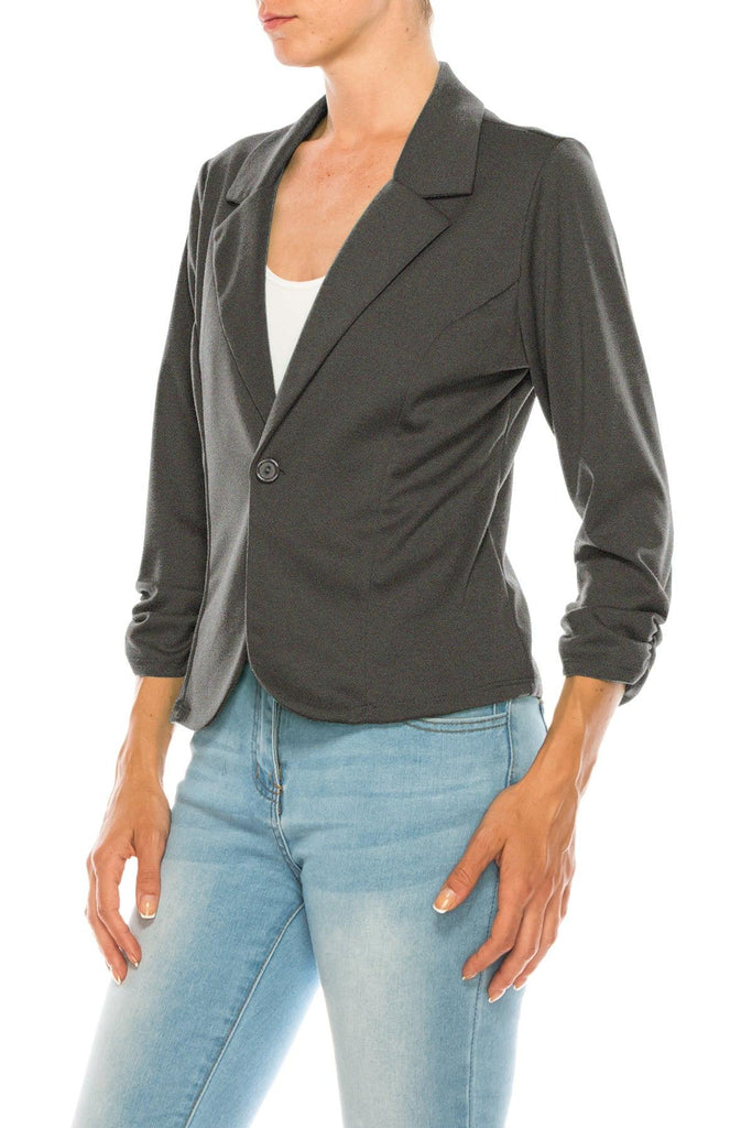 Women's Basic Long Sleeves Button Blazer Jacket FashionJOA