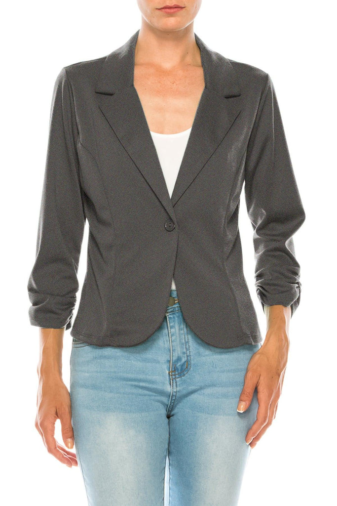 Women's Basic Long Sleeves Button Blazer Jacket FashionJOA