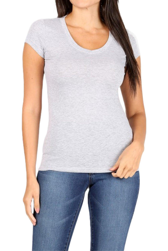 Women's Basic Short Sleeve V Neck T-Shirt Top FashionJOA