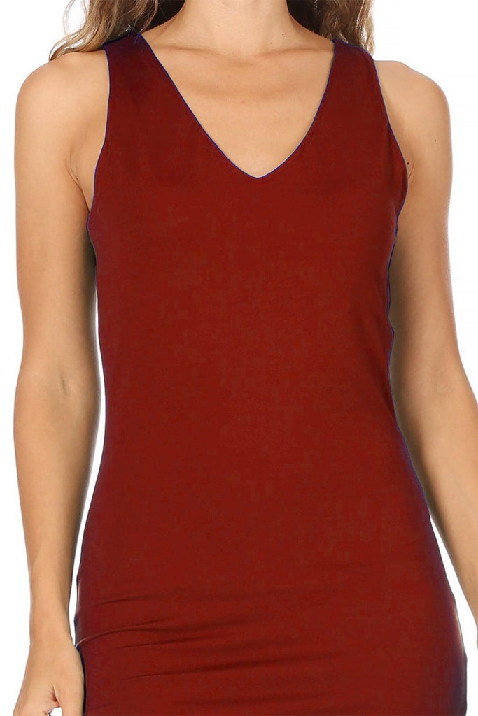 Women's Basic Solid Sleeveless V-neck Bodycon Mini Dress FashionJOA