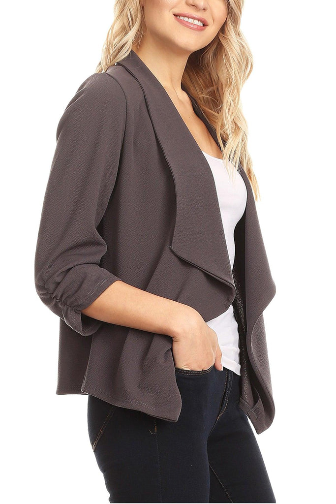 Women's Casual 3/4 Sleeve Fitted Solid Open Front  Blazer Jacket Made in USA FashionJOA