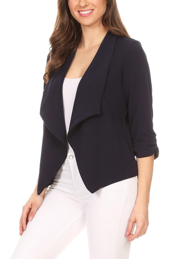 Women's Casual 3/4 Sleeve Fitted Solid Open Front  Blazer Jacket Made in USA FashionJOA