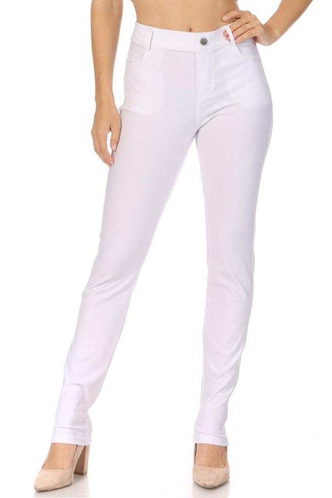 Women's Casual Comfy Slim Pocket Jeggings Jeans Pants with Button FashionJOA