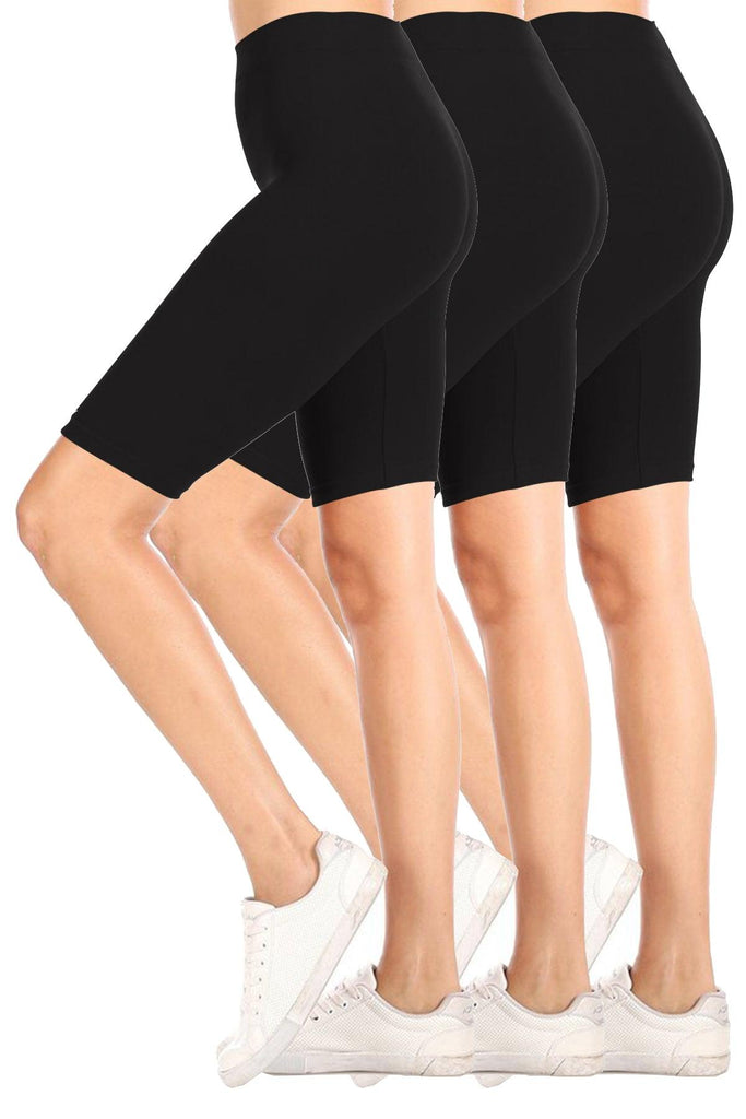 Women's Casual High Waist Stretch Basic  Mid Thigh Active Biker Shorts Pants (Pack of 3) FashionJOA