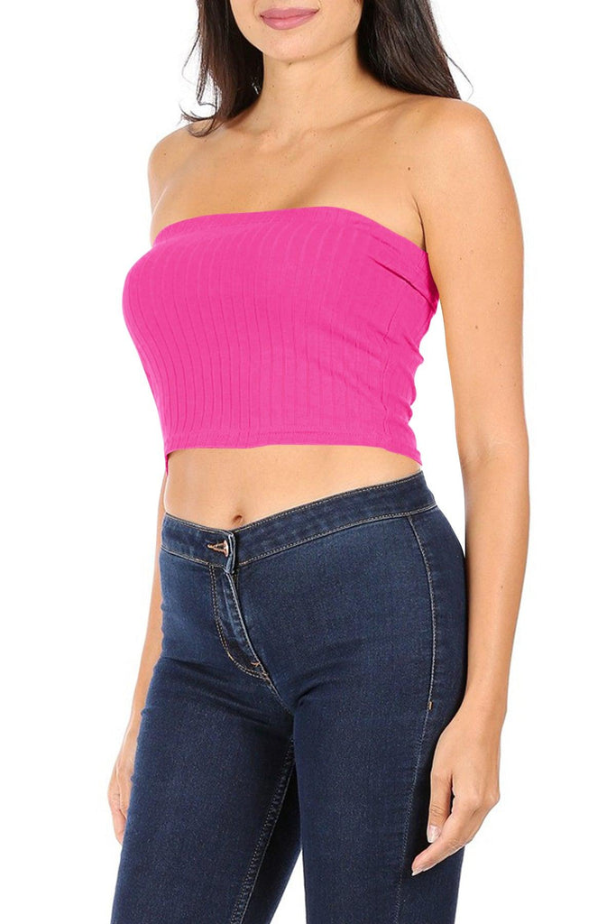 Women's Casual Lightweight Stretch Ribbed Solid Tank Tube Top FashionJOA