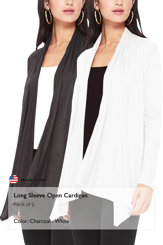 Women's Casual Long Sleeve Open Front Draped Cardigan (Pack of 2) FashionJOA