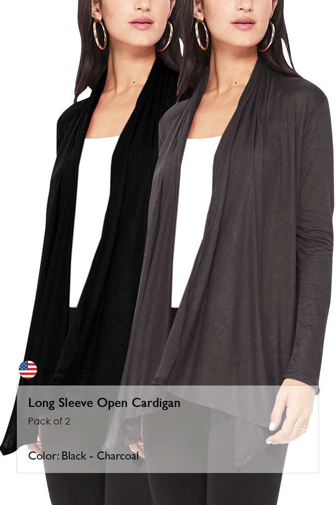 Women's Casual Long Sleeve Open Front Draped Cardigan (Pack of 2) FashionJOA