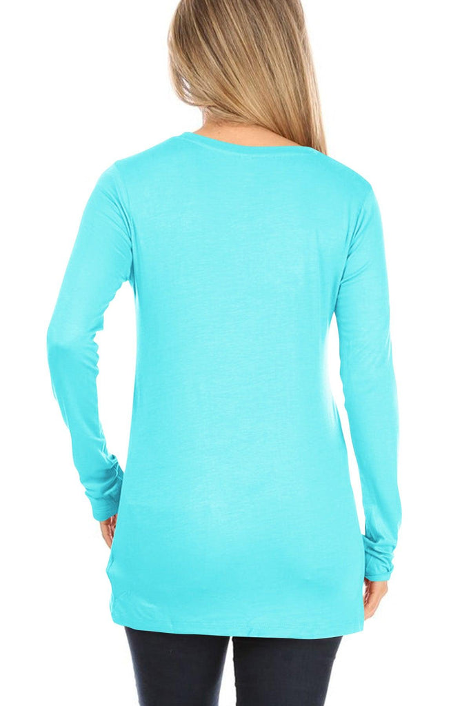 Women's Casual Long Sleeve Solid Stretch Relaxed Fit Basic Pull On T-Shirts Tunic Top FashionJOA