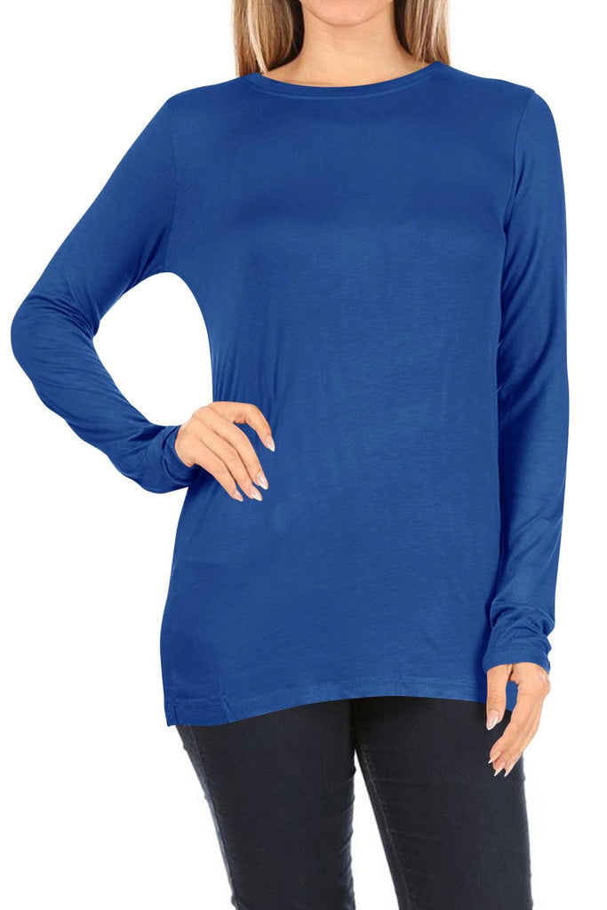 Women's Casual Long Sleeve Solid Stretch Relaxed Fit Basic Pull On T-Shirts Tunic Top FashionJOA