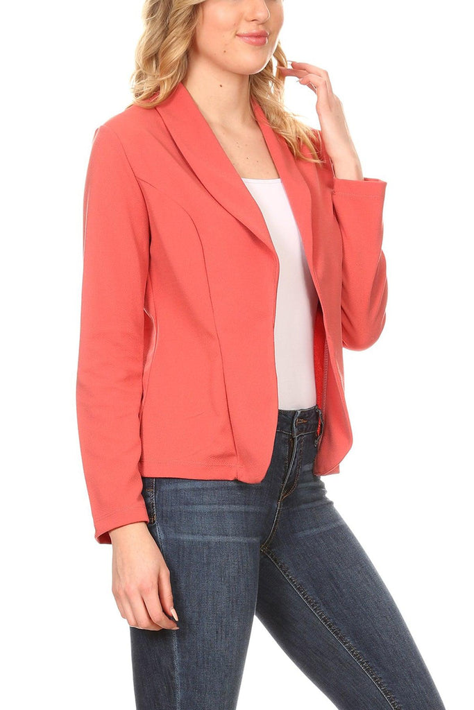 Women's Casual Office Work Wear Long Sleeve Fitted Open Blazer Jacket FashionJOA
