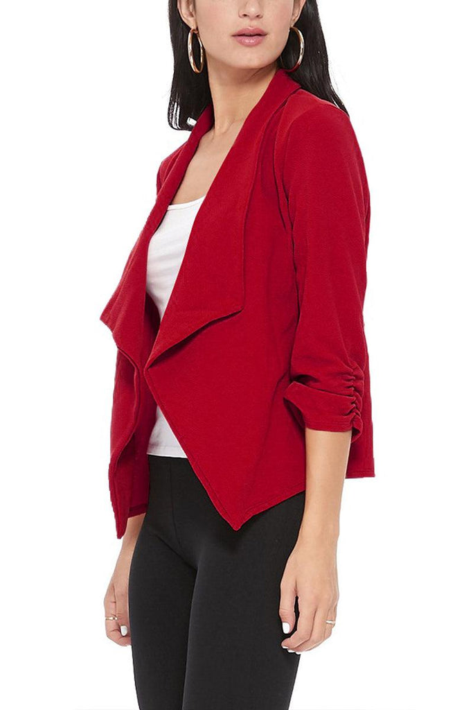 Women's Casual Open Front 3/4 Sleeve Slim Fit Draped Solid Blazer Jacket FashionJOA