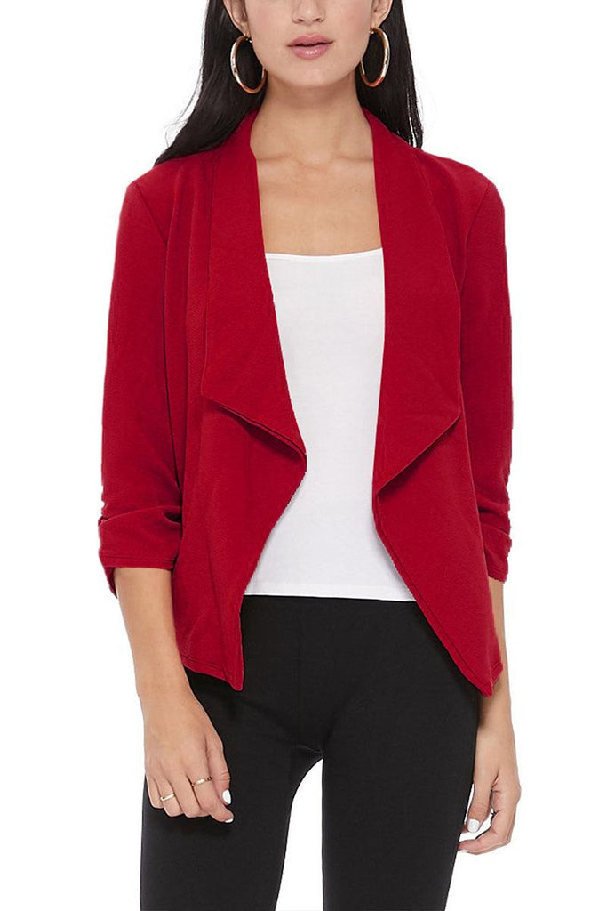 Women's Casual Open Front 3/4 Sleeve Slim Fit Draped Solid Blazer Jacket FashionJOA