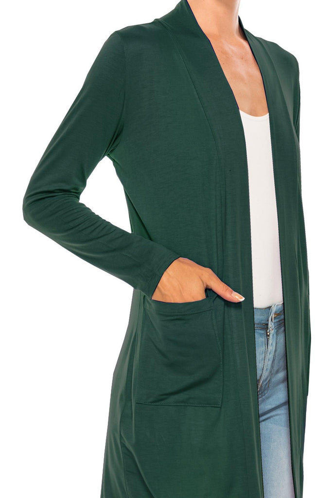 Women's Casual Open Front Basic Long Sleeves Loose Fit Side Pockets Solid Cardigan FashionJOA