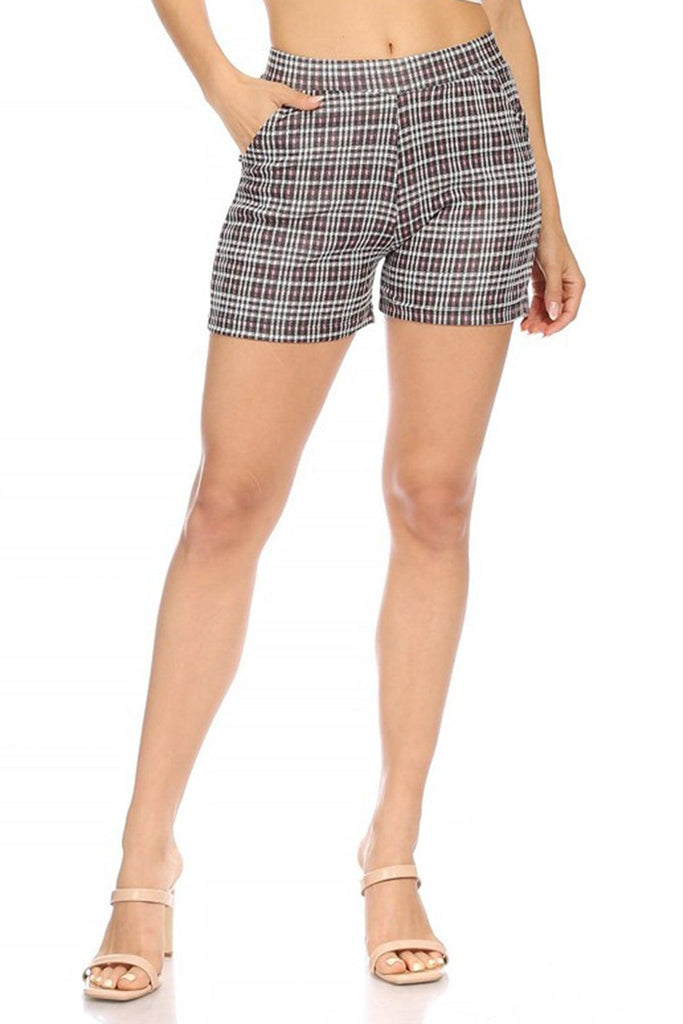 Women's Casual Plaid Print Fitted Shorts With Pocket FashionJOA