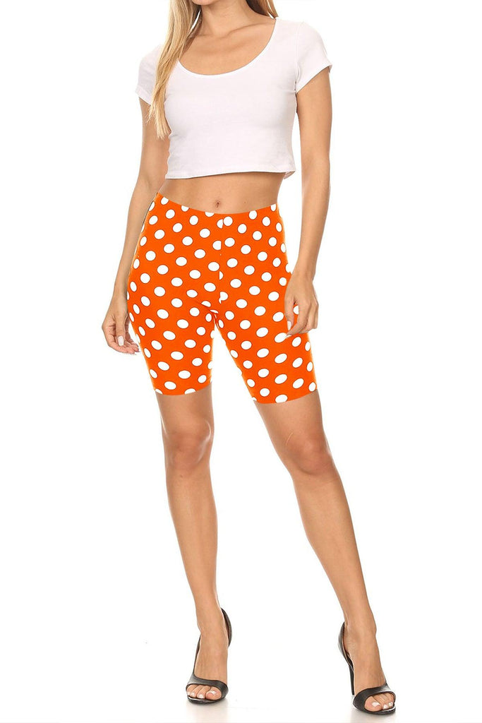 Women's Casual Polka Dot Printed Elastic High Waist Stretch Biker Shorts FashionJOA