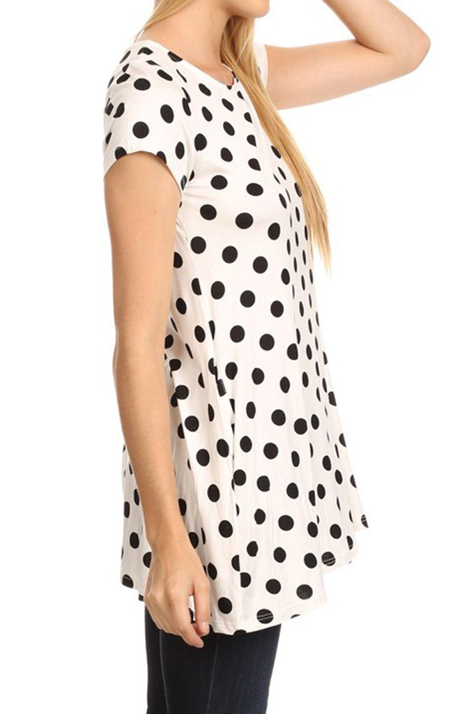Women's Casual Polka Dot Short Sleeve Round Neck Tunic Tops with Side Pockets FashionJOA
