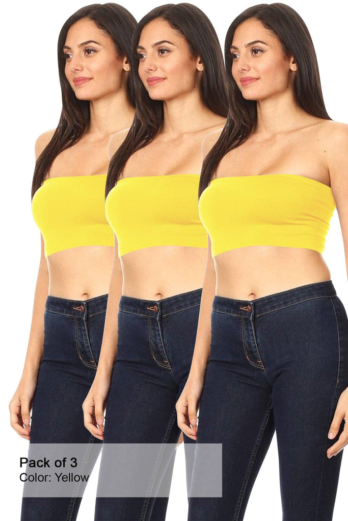 Women's Casual Seamless Stretch Solid Basic Bandeau Tube Top (Pack of 3) FashionJOA