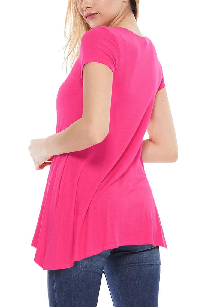 Women's Casual Short Sleeve Relaxed Fit Round Neck Side Pockets Tunic Top FashionJOA