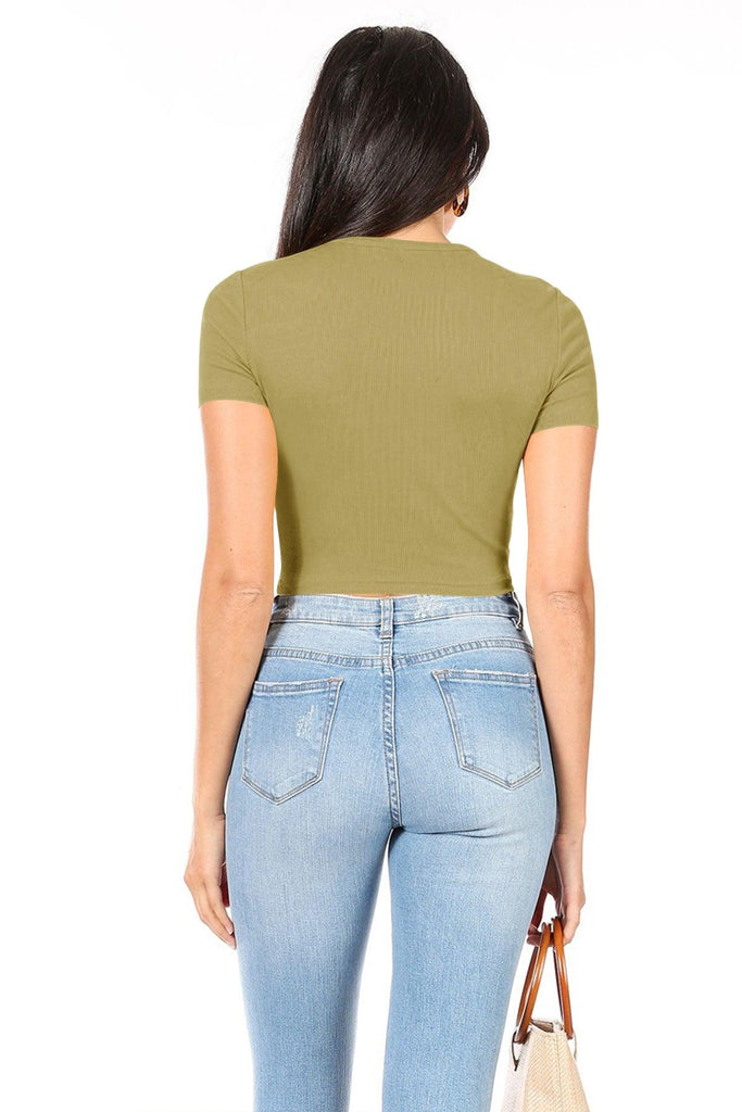 Women's Casual Short Sleeve Solid Stretch Ribbed Crop Top T-Shirt FashionJOA