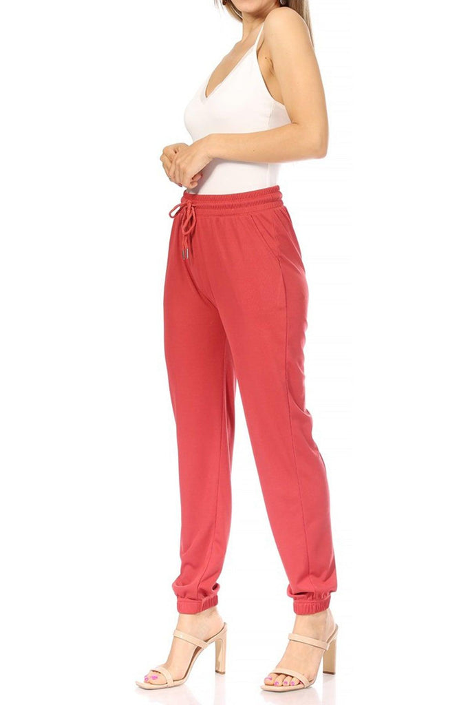 Women's Casual Solid Drawstring Elastic Waist Jogging tapered Jogger Pants with Pockets FashionJOA