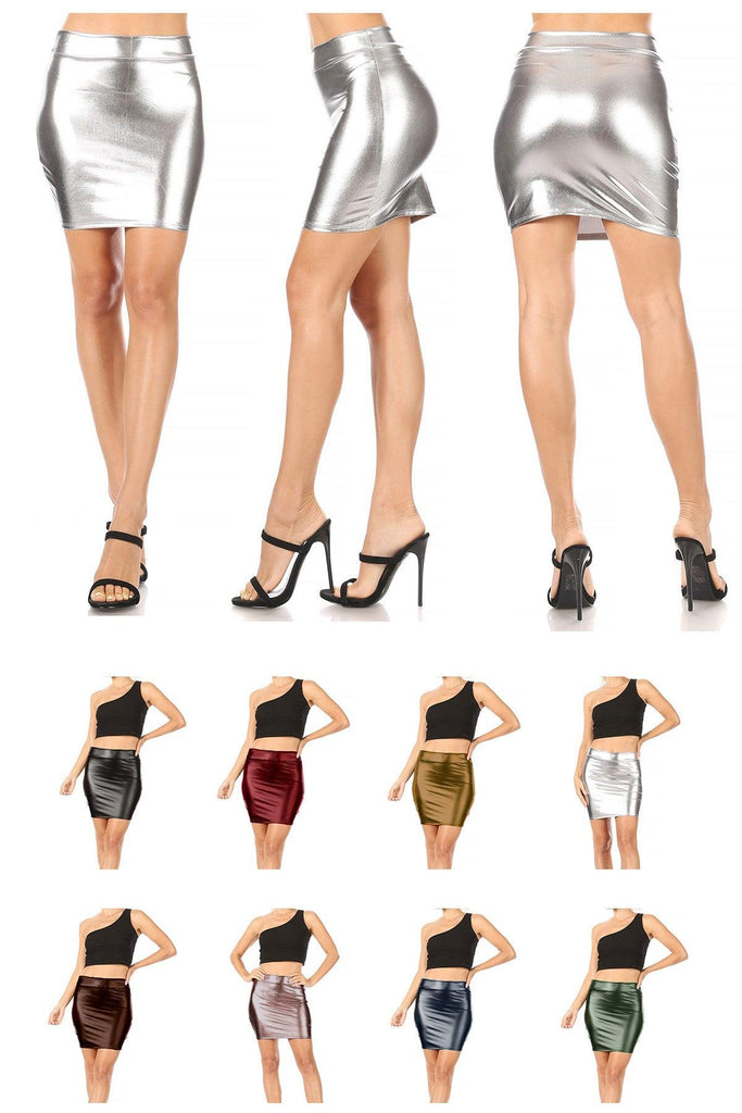 Women's Casual Solid Faux Leather Mini Skirt FashionJOA
