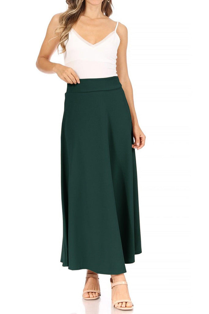 Women's Casual Solid Flare A-line Long Skirt with Elastic Waistband FashionJOA