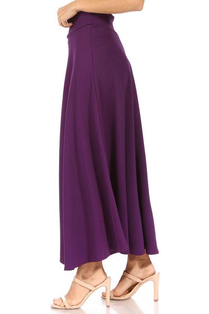Women's Casual Solid Flare A-line Long Skirt with Elastic Waistband Pack of 2 FashionJOA