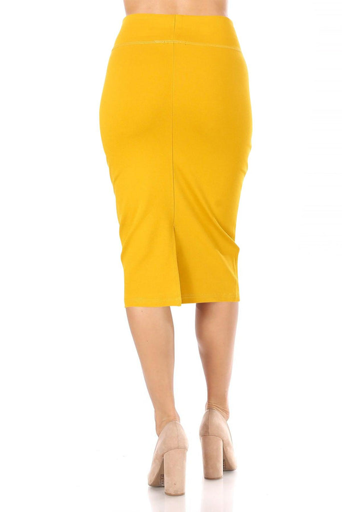 Women's Casual Solid  High Waist Stretchy Back Split Midi Pencil Skirt FashionJOA