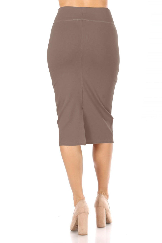 Women's Casual Solid  High Waist Stretchy Back Split Midi Pencil Skirt FashionJOA