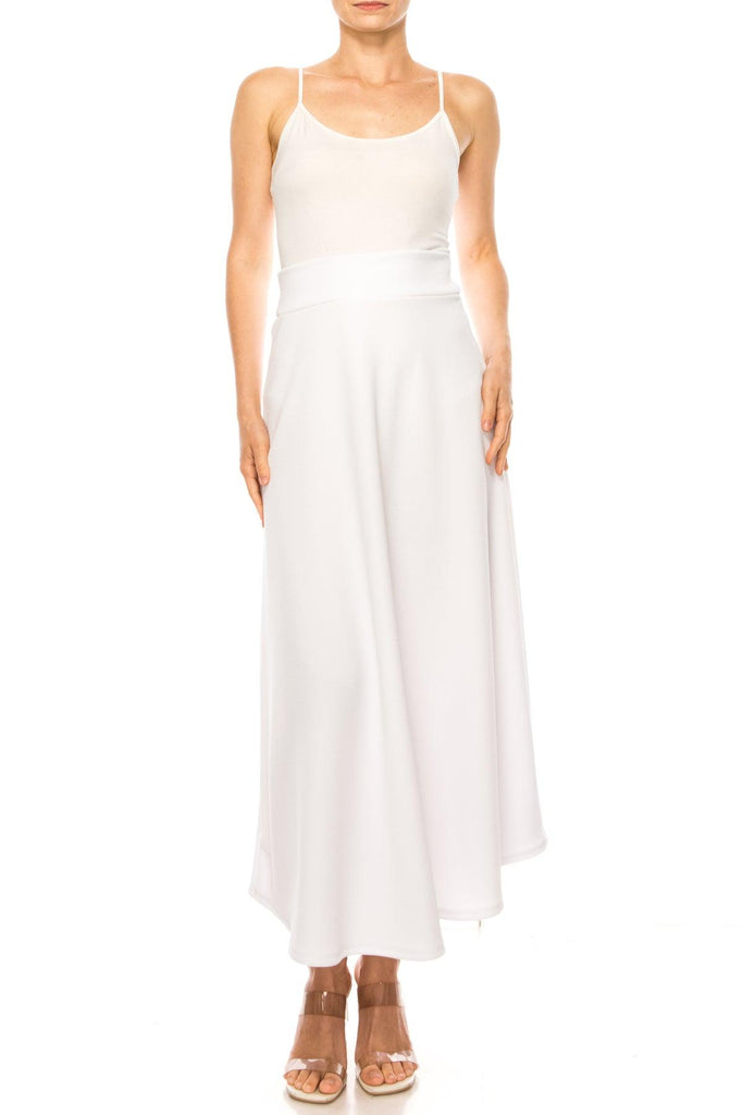 Women's Casual Solid High Waisted Flare A-line Midi Skirt with Elastic Waistband FashionJOA
