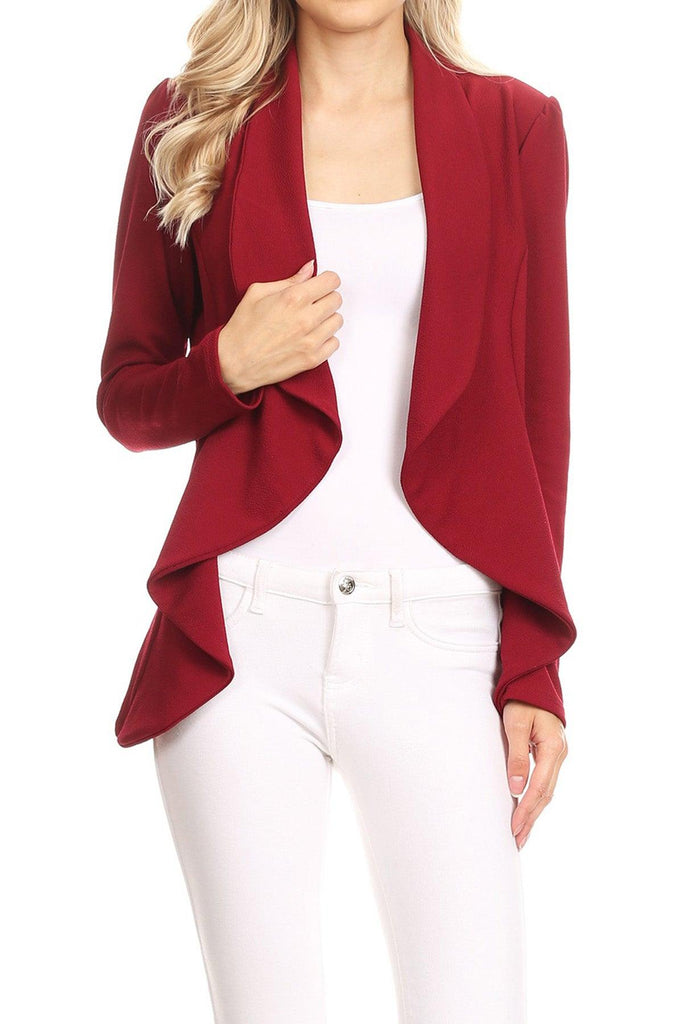 Women's Casual Solid Long Sleeve Loose Fit Open Blazer Jacket Made in USA FashionJOA