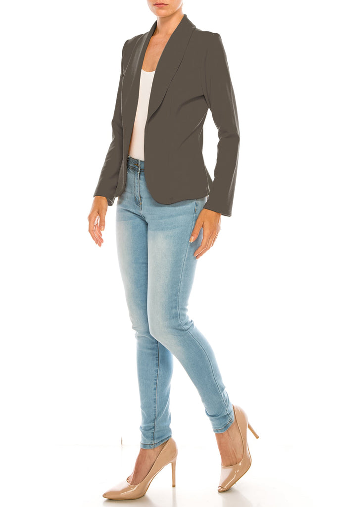 Women's Casual Solid Office Work Long Sleeve Fitted Blazer Jacket FashionJOA