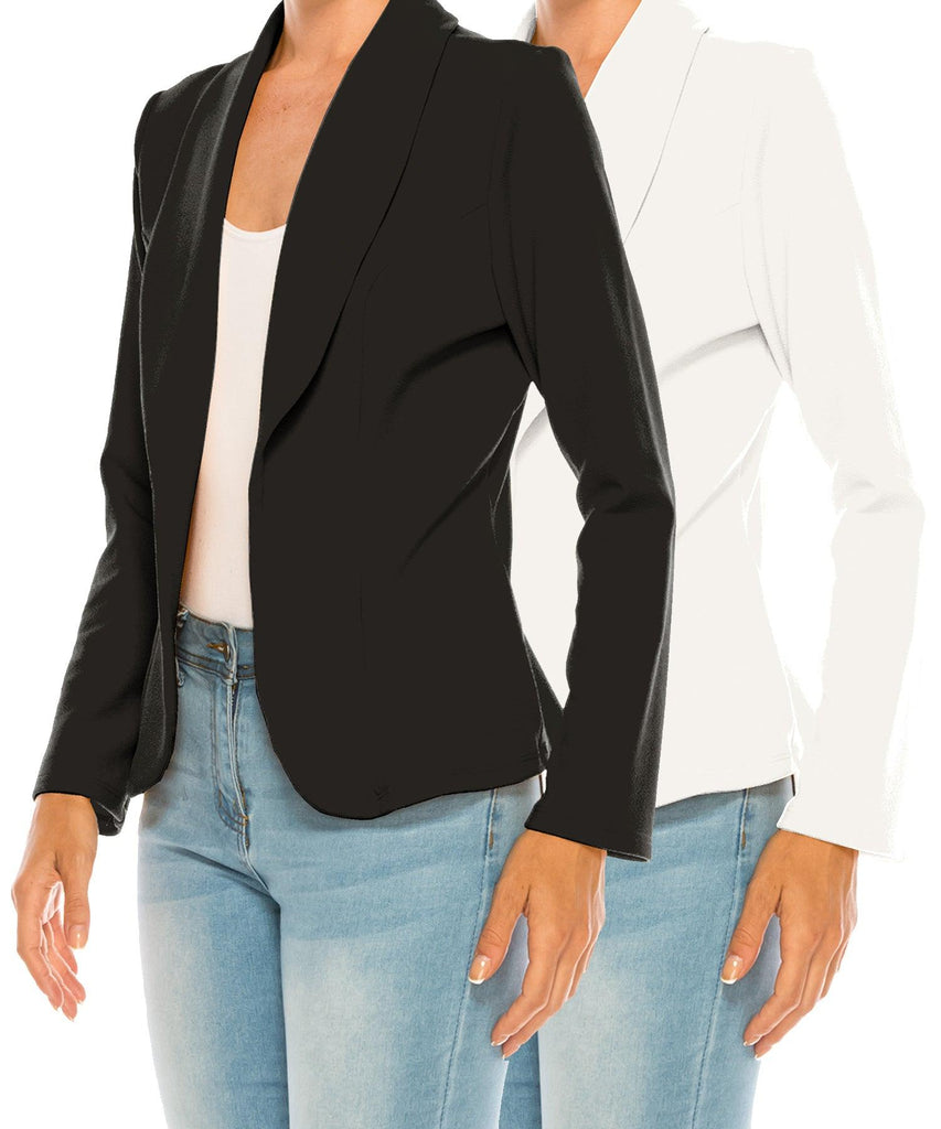 Women's Casual Solid Office Work Long Sleeve Fitted Open Front Blazer Jacket Pack of 2 FashionJOA