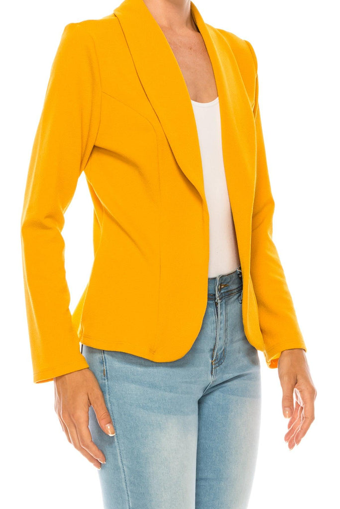 Women's Casual Solid Office Work Wear Long Sleeve Fitted Open Front Blazer Jacket FashionJOA