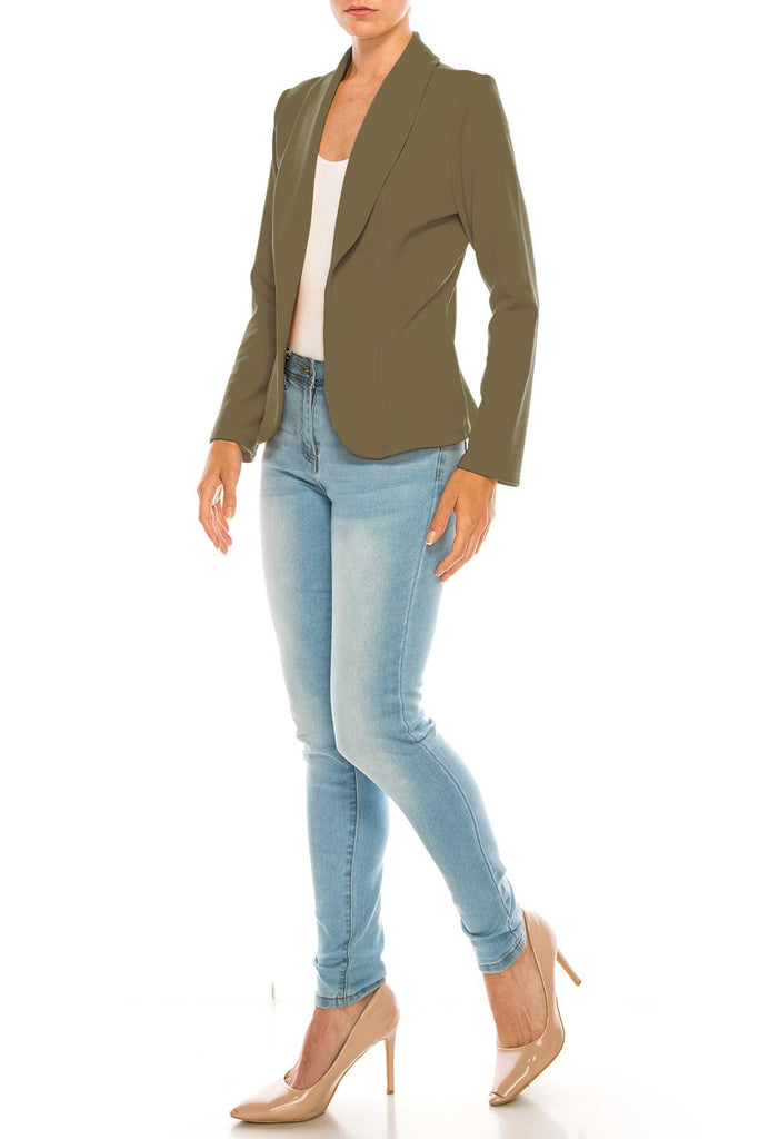 Women's Casual Solid Office Work Wear Long Sleeve Fitted Open Front Blazer Jacket FashionJOA