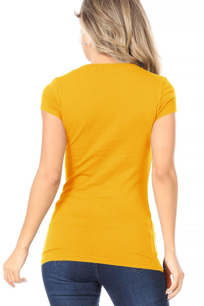 Women's Casual Solid V-Neck Short Sleeve Basic T-Shirt Top FashionJOA
