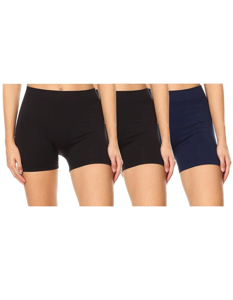 Women's Casual Stretch Elastic Waist Solid Basic Mini Biker Shorts Pants (Pack of 3) FashionJOA