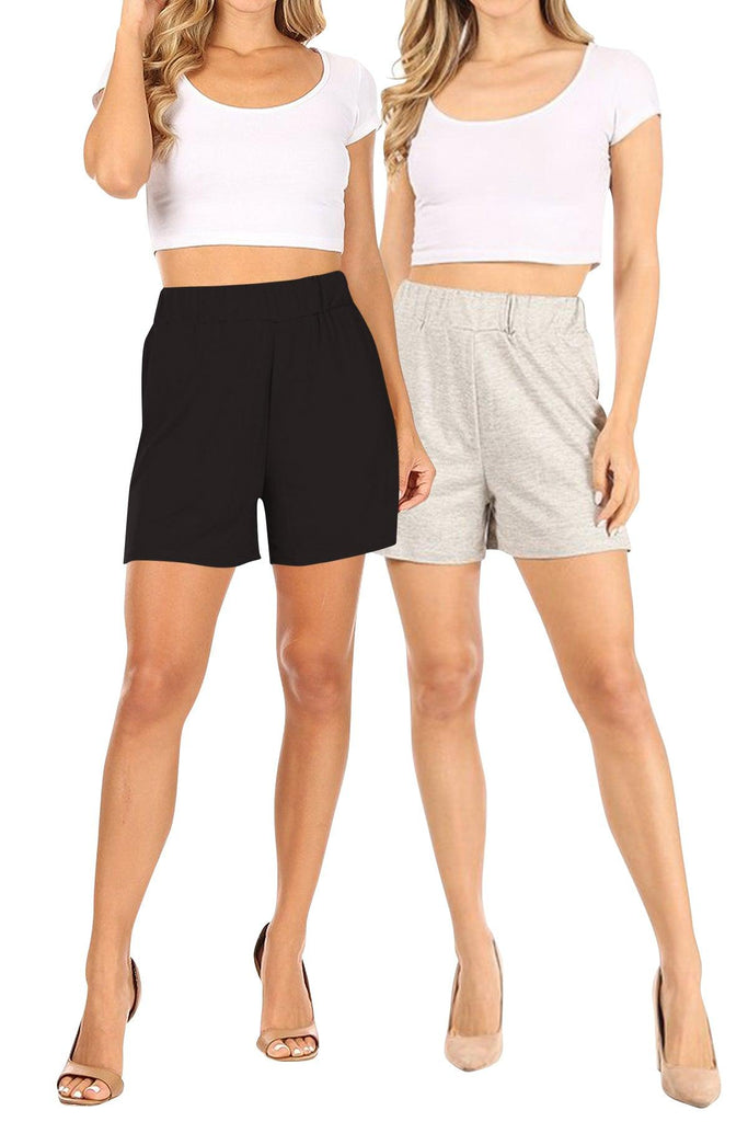 Women's Casual Stretch Solid Basic Shorts Pants (Pack of 2) FashionJOA