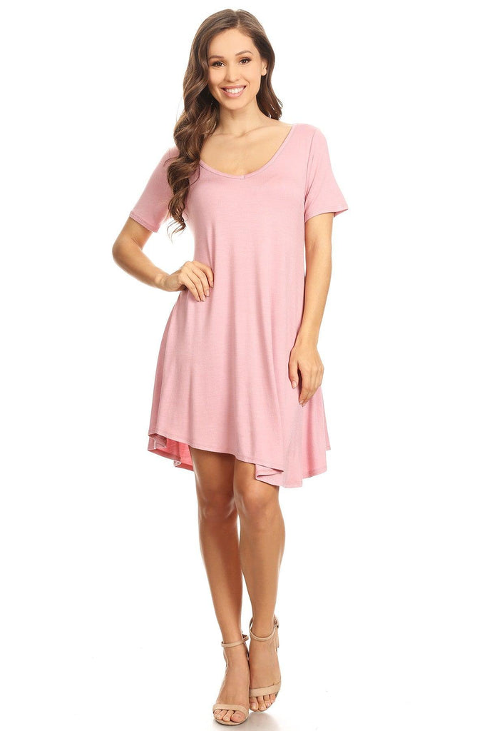 Women's Casual V-Neck Short Sleeves Solid Casual Dress FashionJOA