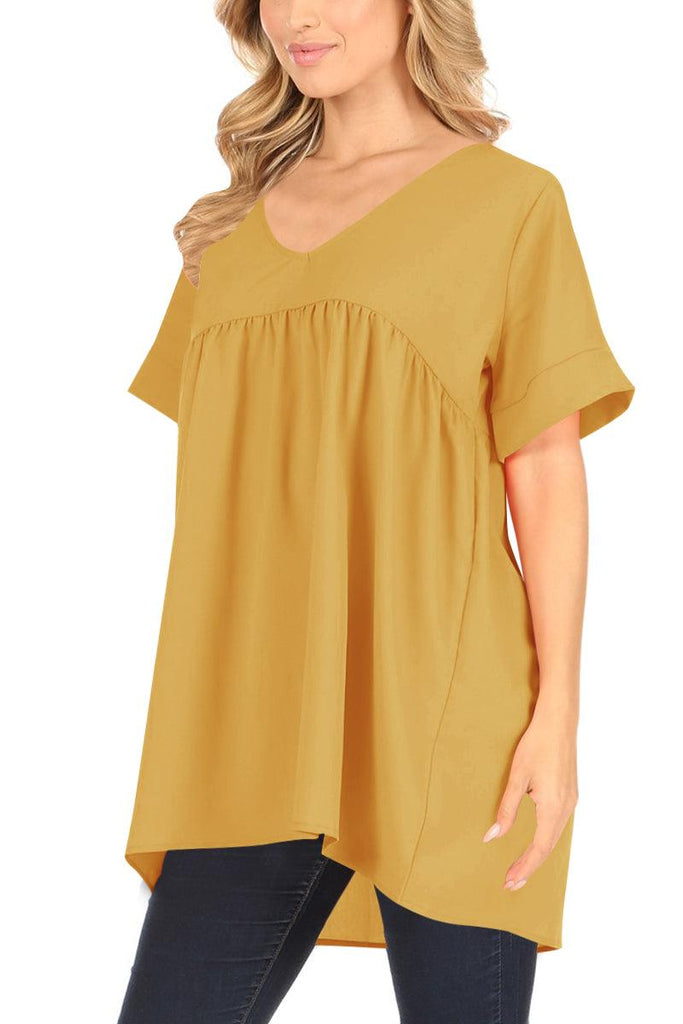 Women's Casual Woven Short Sleeve V-Neck Daily Office A-Line Relaxed Blouse Top S-3XL FashionJOA