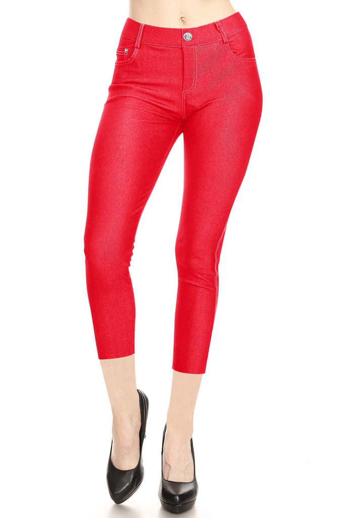 Women's Comfy Stretchy Slim Fit Cropped Pockets Button Solid Capri Pants S-3XL FashionJOA