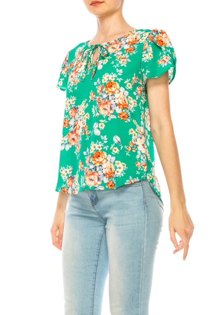 Women's Floral Pattern Short Sleeve Tunic Top Blouse FashionJOA