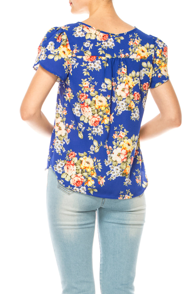 Women's Floral Pattern Short Sleeve Tunic Top Blouse FashionJOA