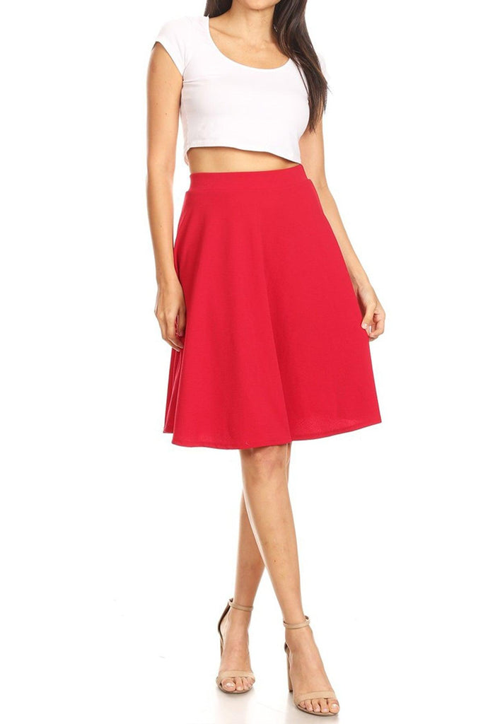 Women's High Waist Basic Stretchy Casual Solid A-Line Midi Skirts FashionJOA