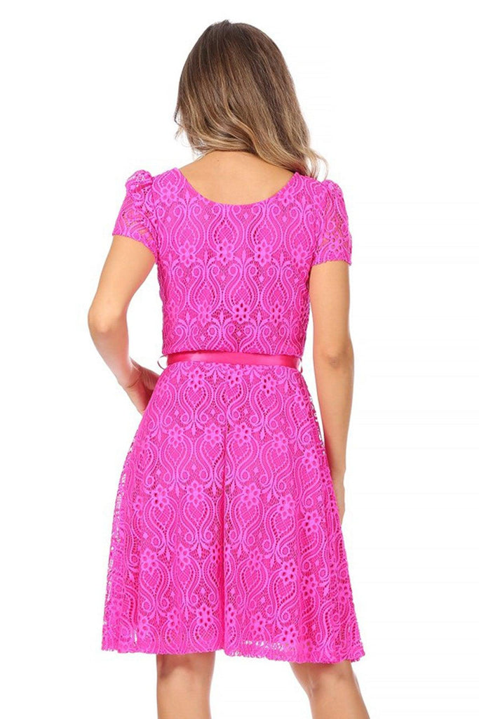 Women's Lace Short Sleeve A-Line Party Midi Dress FashionJOA