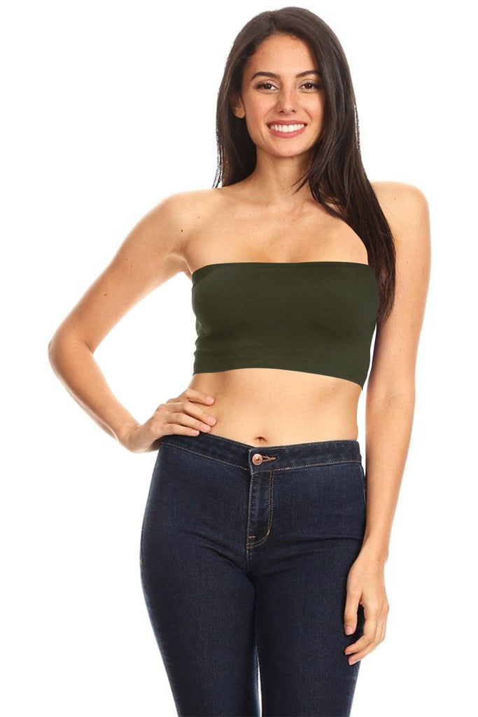 Women's Lightweight Seamless Stretch Solid Casual Tank Strapless Soft Tube Top Bandeau FashionJOA