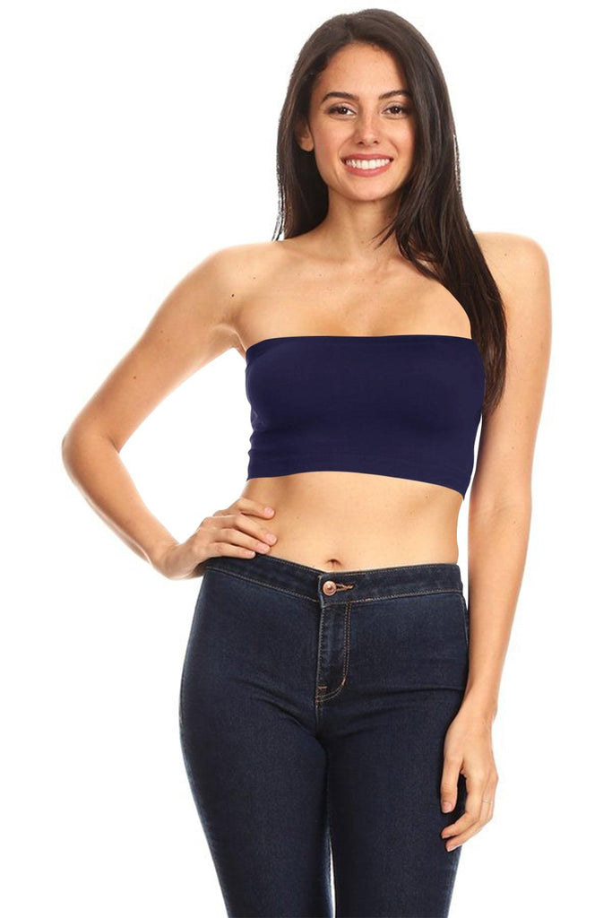 Women's Lightweight Seamless Stretch Solid Casual Tank Strapless Soft Tube Top Bandeau FashionJOA