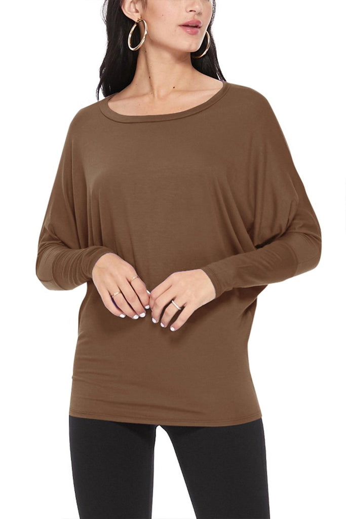 Women's Lightweight Solid Stretch Loose Fit Long Sleeve Dolman Tunic Top (Pack of 2) FashionJOA