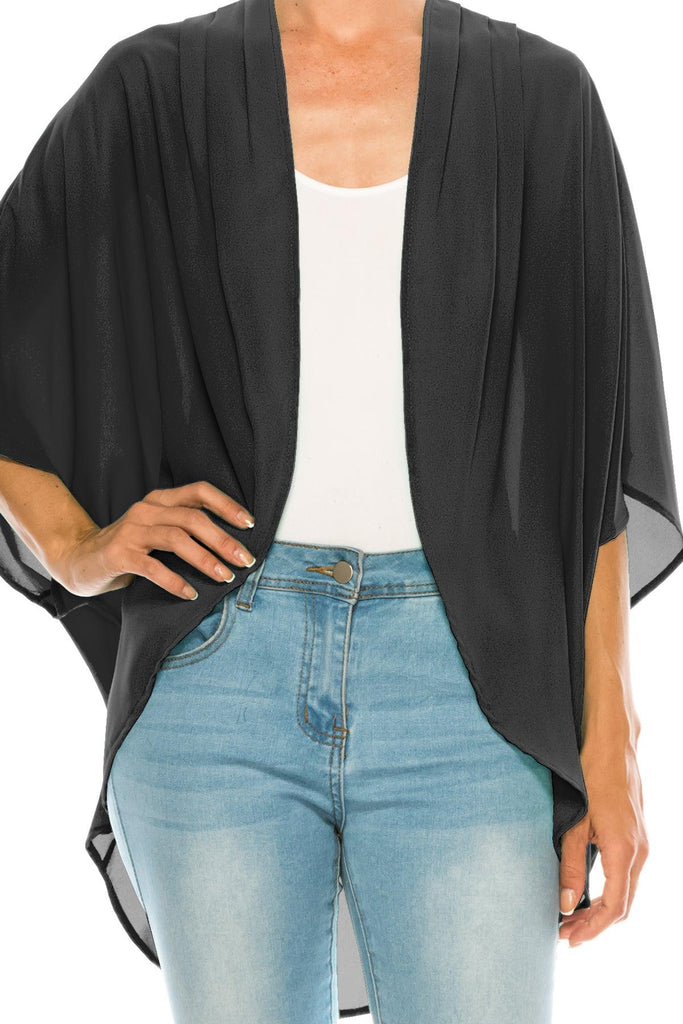 Women's Loose Fit 3/4 Sleeves Kimono Style Cover Up Solid Cardigan FashionJOA